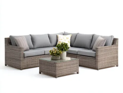 Canapé de jardin-résine tressée-métal-verre-228 x 228 x 79 cm-brun-gris-style contemporain-Bambooupmart