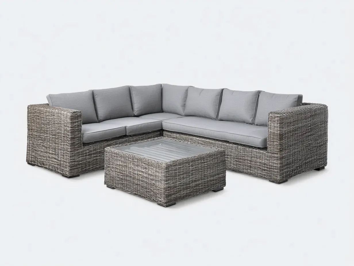 Canapé de jardin-résine tressée-métal-verre-236 x 180 x 78 cm-gris brun-gris-style contemporain-Bambooupmart