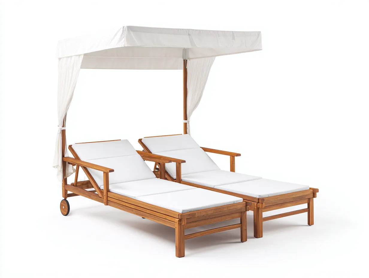 Bains de soleil - bois massif-tissu-205 x 152 x 214 cm - marron-blanc - style élégant contemporain-Bambooupmart