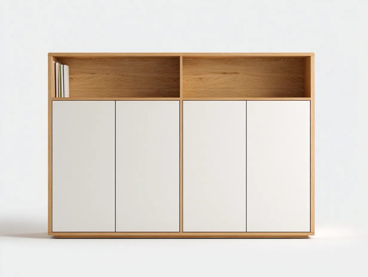 Bibliothèque - bois-MDF - 160x38x135 cm - blanc-brun - style moderne-Bambooupmart