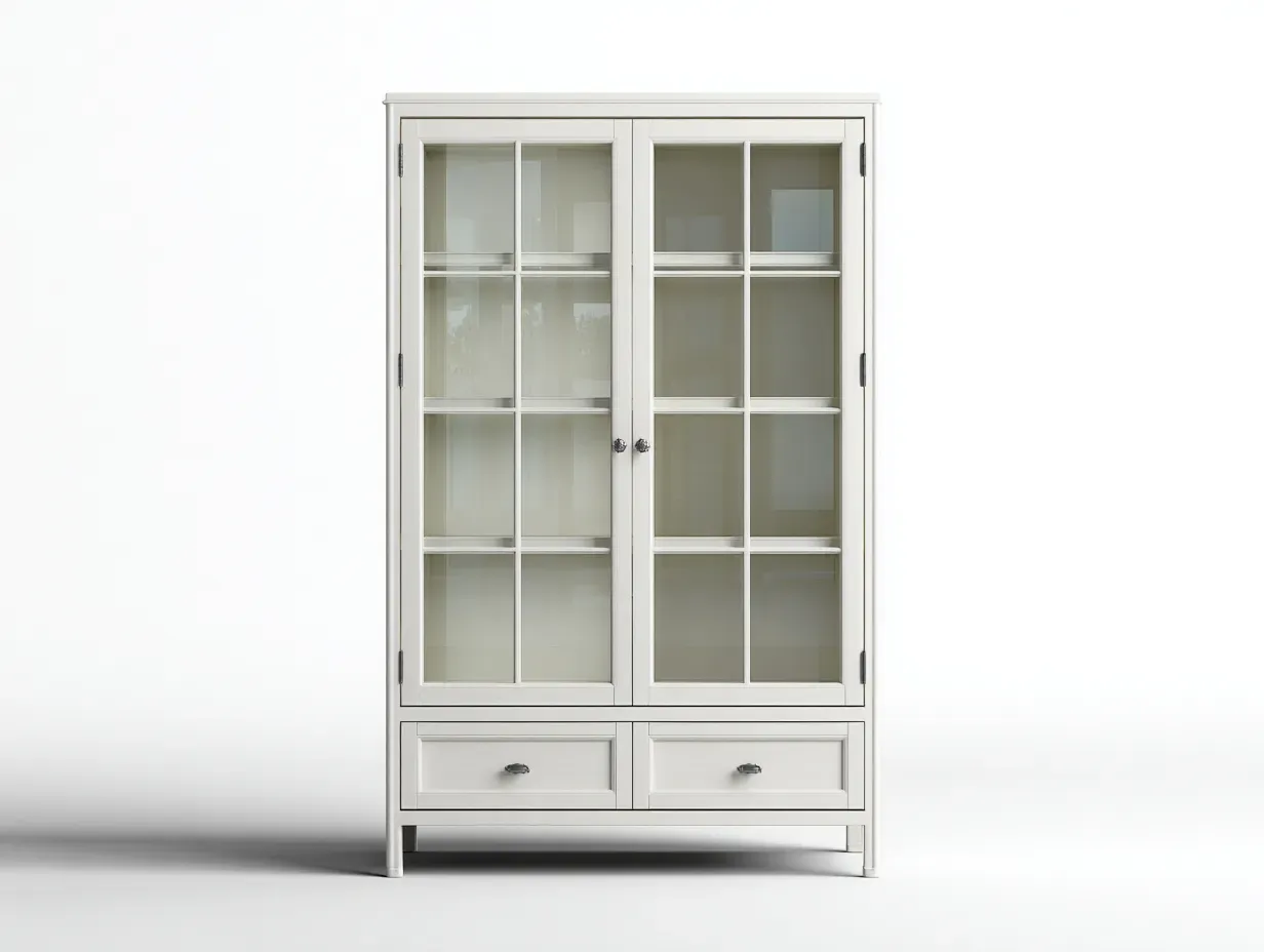 Bibliothèque - bois-verre-MDF - 118x42x198 cm - blanc - style scandinave-Bambooupmart