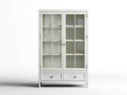 Bibliothèque - bois-verre-MDF - 118x42x198 cm - blanc - style scandinave-Bambooupmart