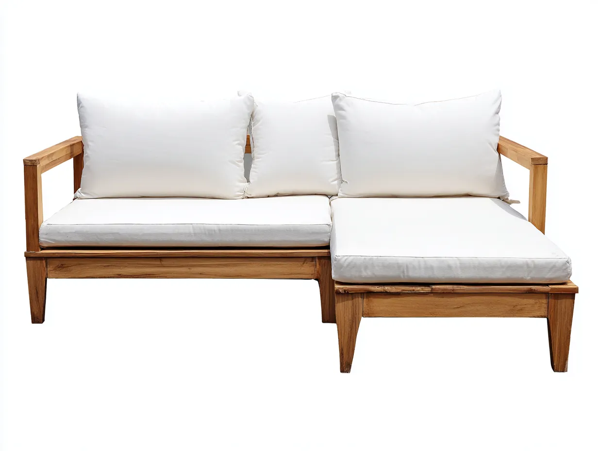 Canapé de jardin-bois-tissu-198 x 150 x 76 cm-brun-blanc-style contemporain-Bambooupmart