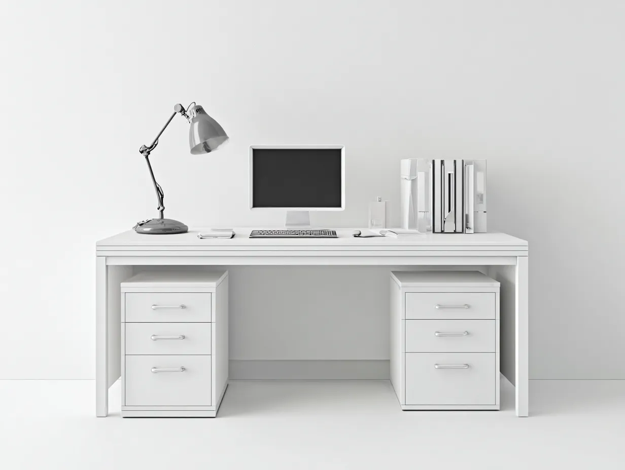 Bureau - MDF - 150x65x76 cm - blanc - design minimaliste-Bambooupmart