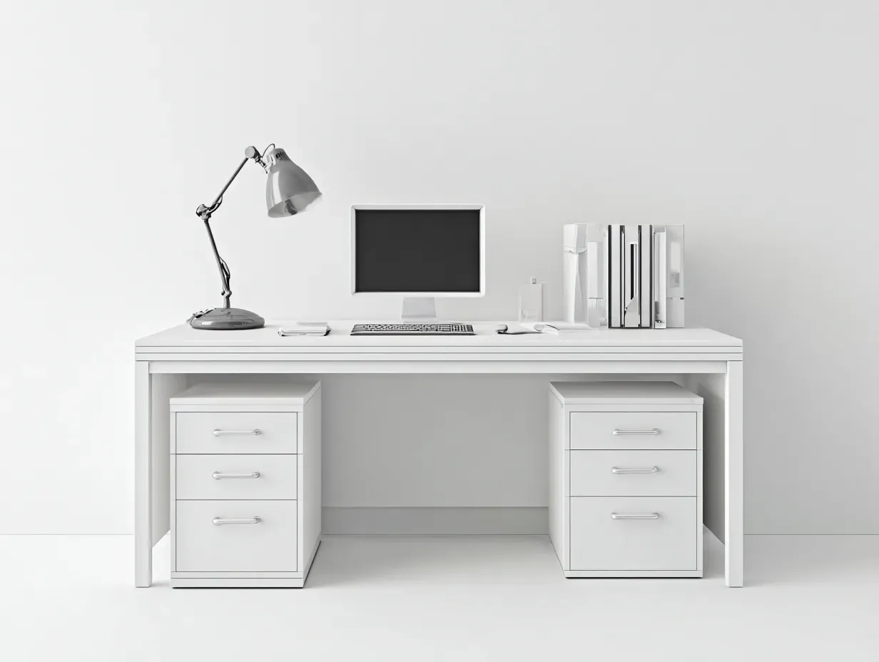 Bureau - MDF - 150x65x76 cm - blanc - design minimaliste-Bambooupmart