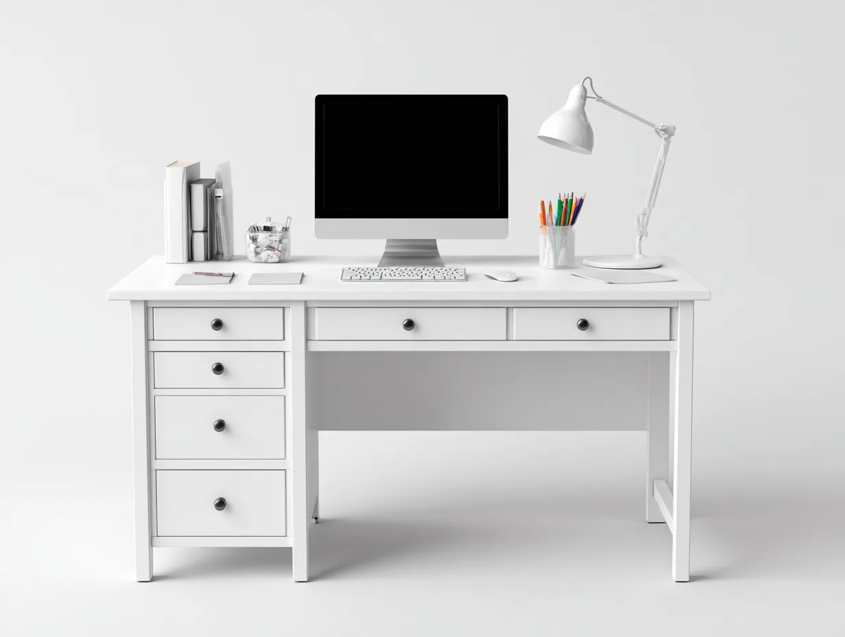 Bureau - bois MDF-métal - 145x60x76 cm - blanc - style moderne-Bambooupmart