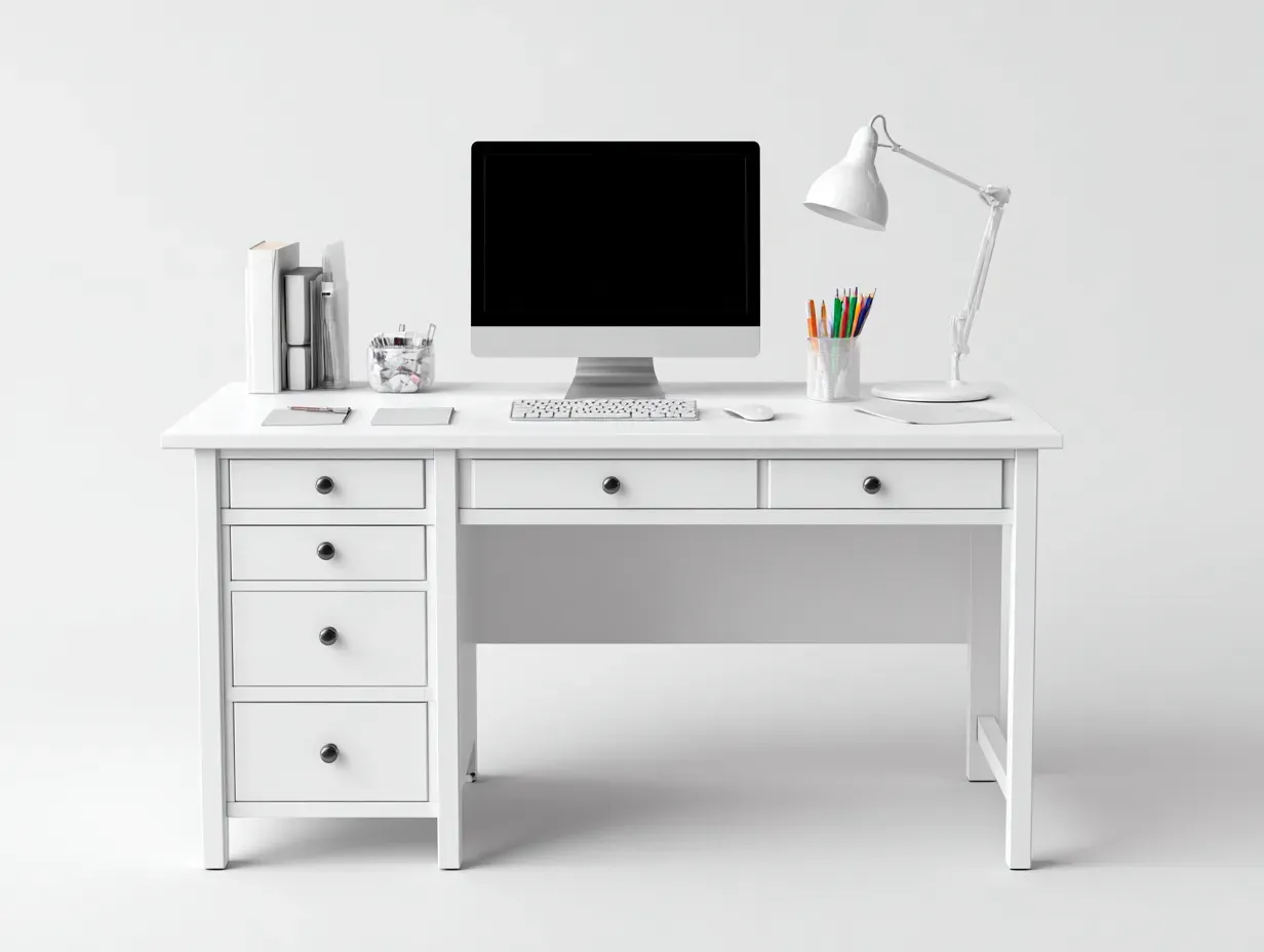 Bureau - bois MDF-métal - 145x60x76 cm - blanc - style moderne-Bambooupmart