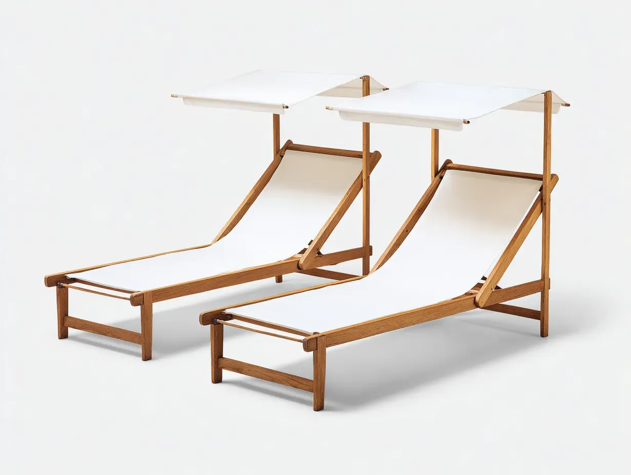 Bains de soleil - bois massif-tissu-196 x 136 x 178 cm - marron-blanc - style terrasse minimaliste-Bambooupmart
