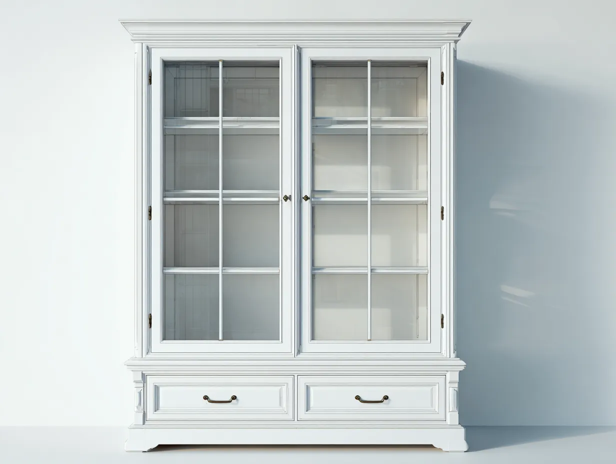 Bibliothèque - bois-verre-MDF - 152x46x222 cm - blanc - style classique-Bambooupmart