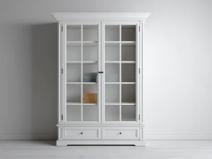 Bibliothèque - bois-verre-MDF - 148x44x218 cm - blanc - style classique-Bambooupmart