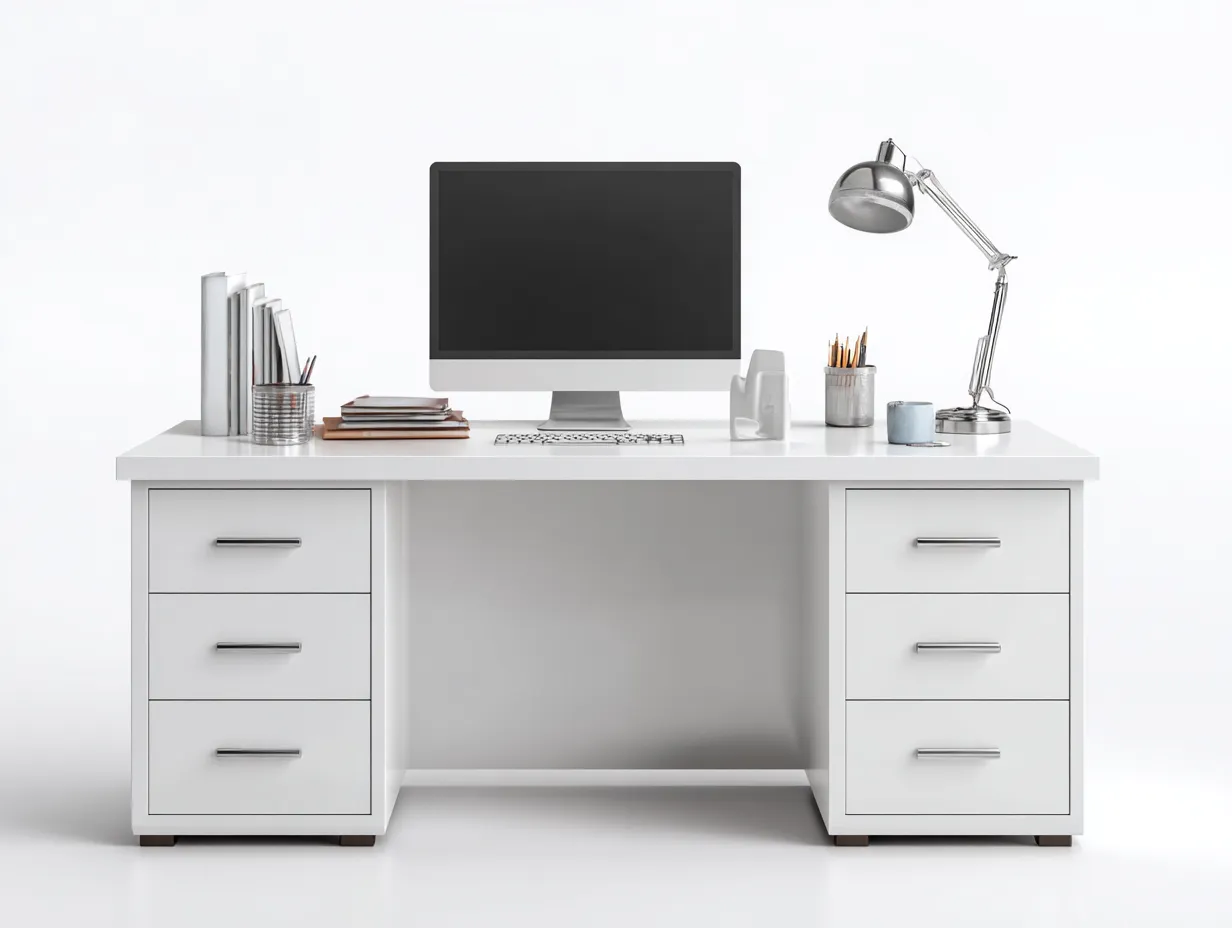 Bureau - bois MDF-métal - 165x72x76 cm - blanc-argenté - style moderne-Bambooupmart
