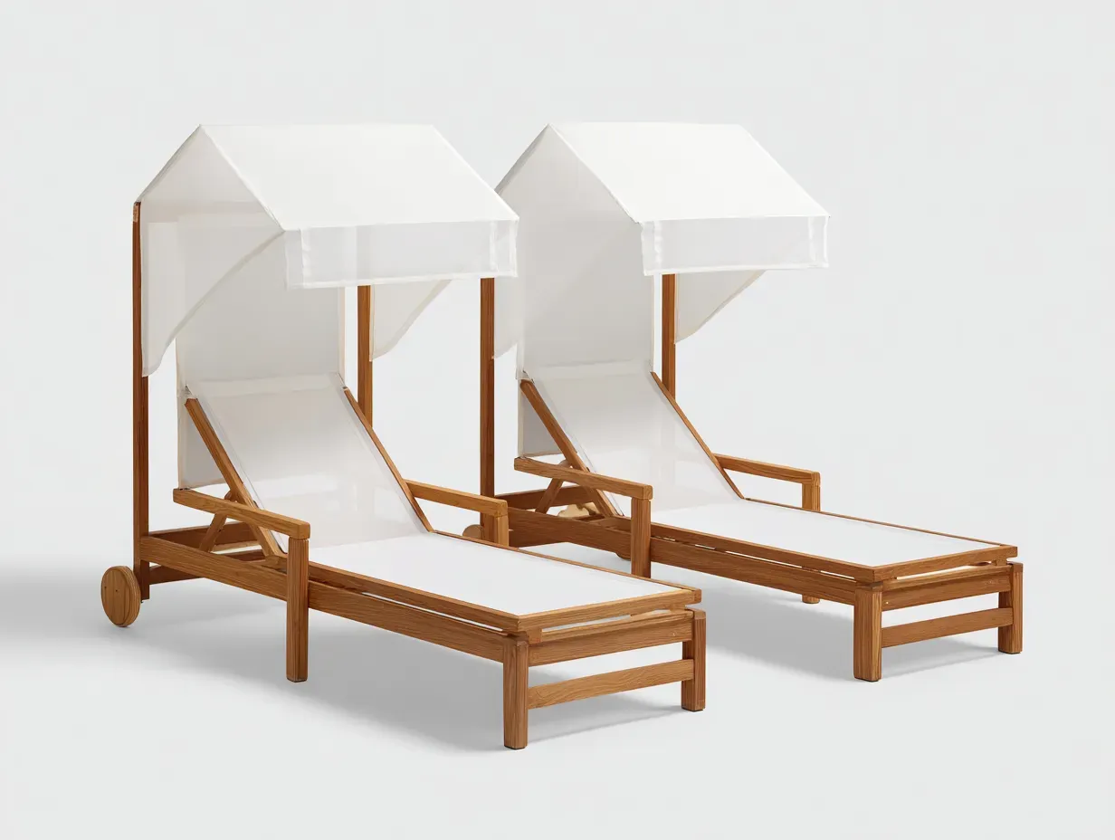 Bains de soleil - bois massif-tissu-204 x 150 x 212 cm - marron-blanc - style jardin élégant-Bambooupmart