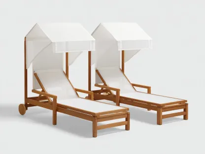 Bains de soleil - bois massif-tissu-204 x 150 x 212 cm - marron-blanc - style jardin élégant-Bambooupmart