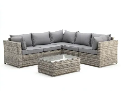 Canapé de jardin-résine tressée-métal-verre-228 x 228 x 79 cm-brun clair-gris-style contemporain-Bambooupmart