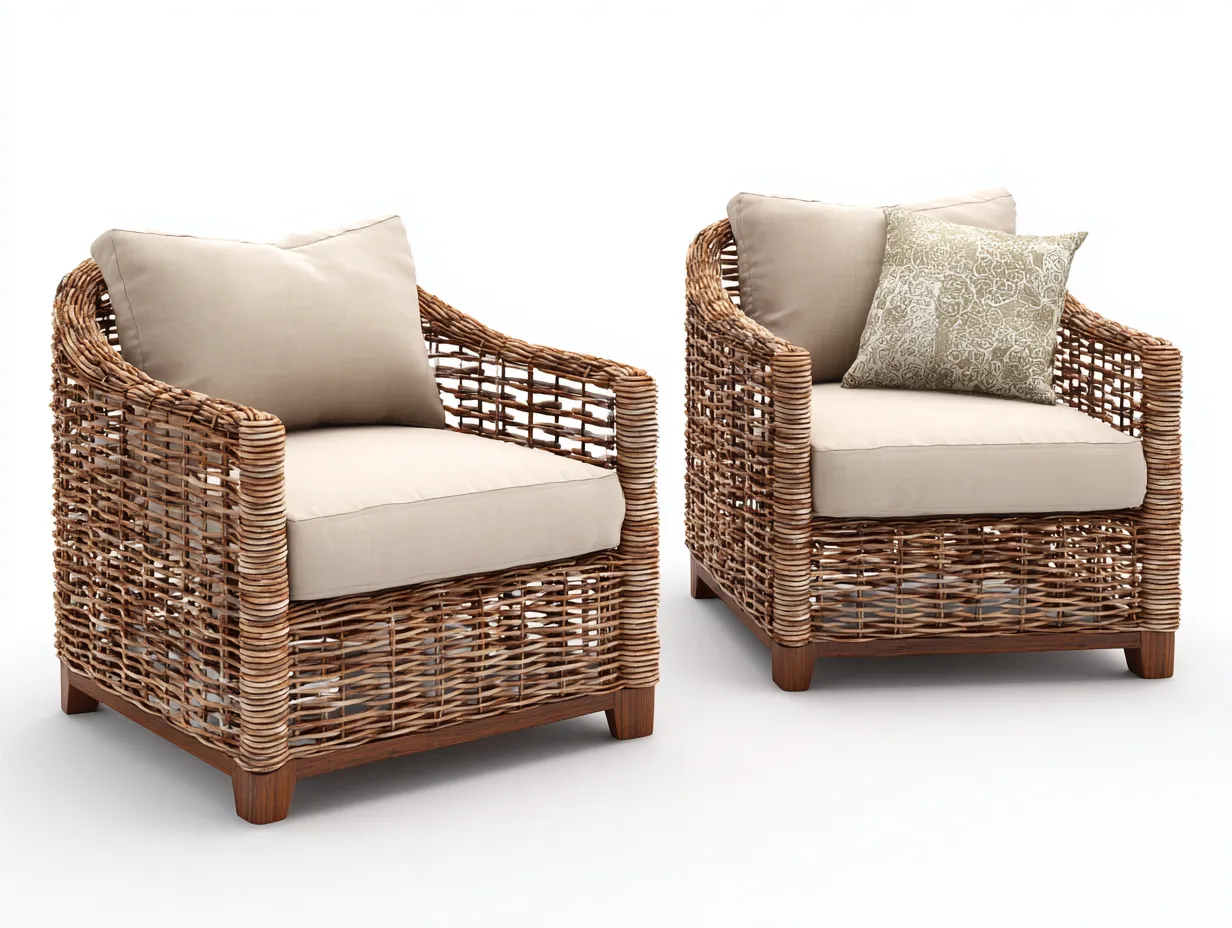 Canapé de jardin-résine tressée-tissu-80 x 76 x 84 cm-brun-beige-style naturel-Bambooupmart