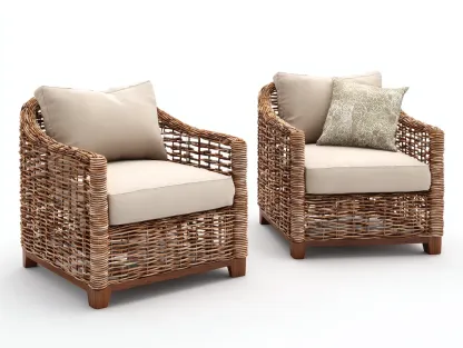 Canapé de jardin-résine tressée-tissu-80 x 76 x 84 cm-brun-beige-style naturel-Bambooupmart