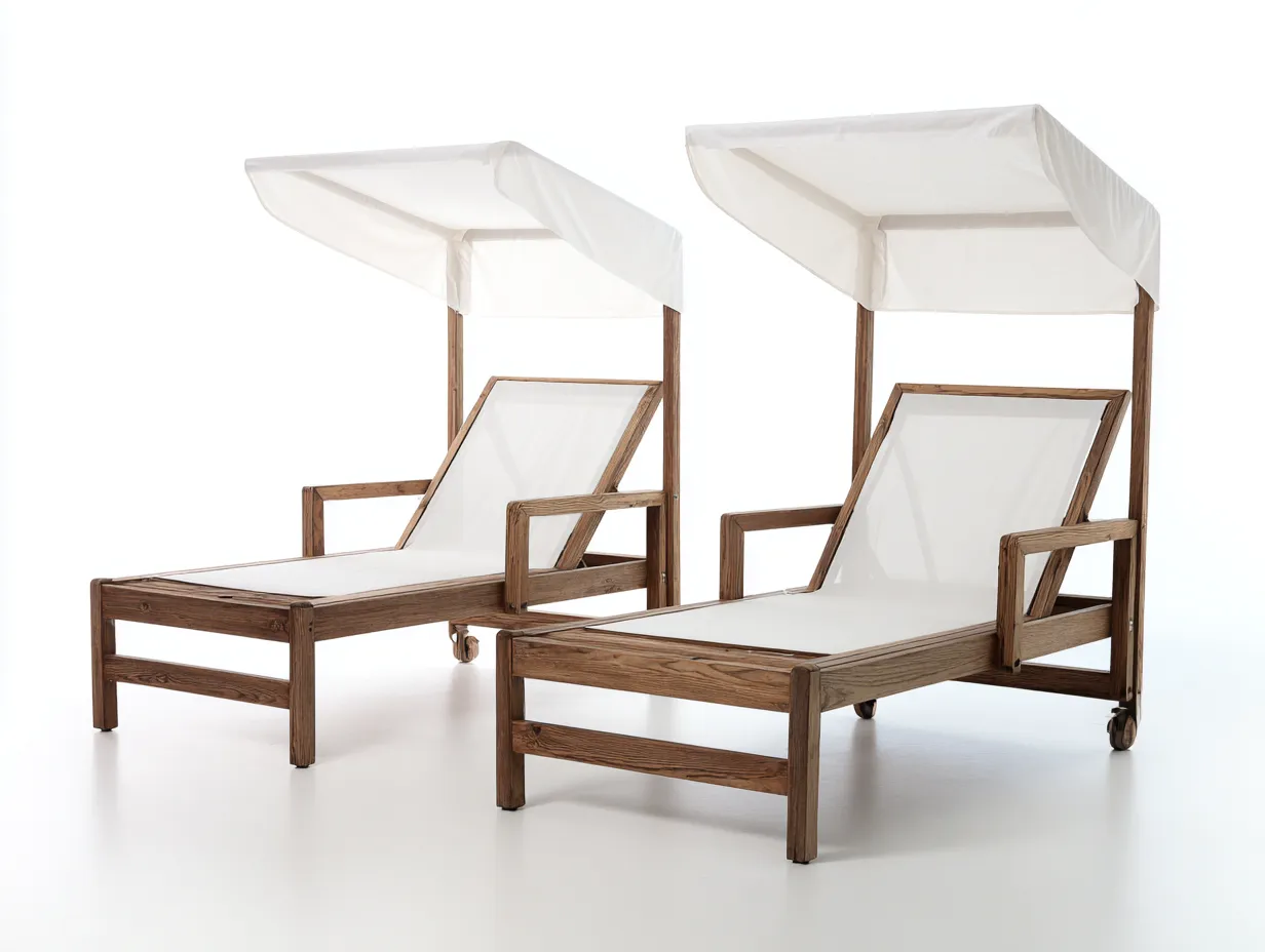 Bains de soleil - bois massif-tissu - 198 x 144 x 186 cm - marron-blanc - style naturel minimaliste-Bambooupmart