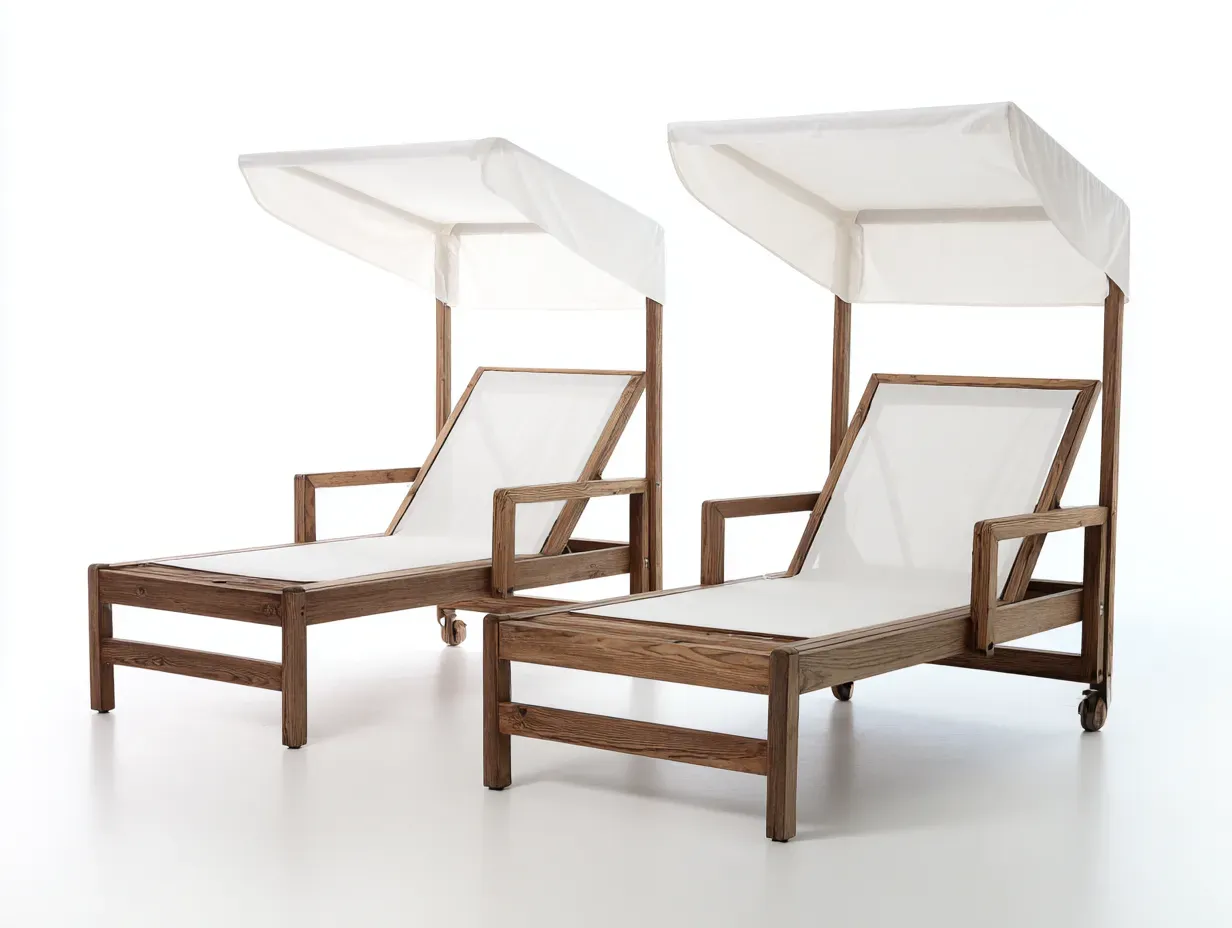 Bains de soleil - bois massif-tissu - 198 x 144 x 186 cm - marron-blanc - style naturel minimaliste-Bambooupmart