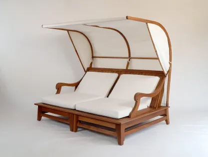 Bains de soleil - bois massif-tissu-200 x 142 x 176 cm - marron-blanc cassé - style naturel contemporain-Bambooupmart