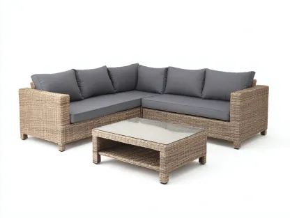 Canapé de jardin-résine tressée-métal-verre-230 x 230 x 80 cm-brun-gris-style contemporain-Bambooupmart