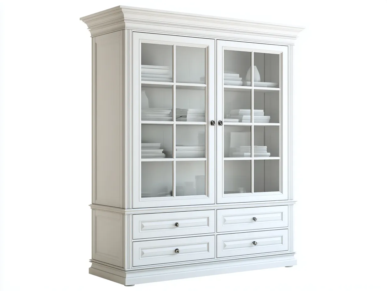 Bibliothèque - bois-verre-MDF - 145x48x210 cm - blanc - style classique-Bambooupmart