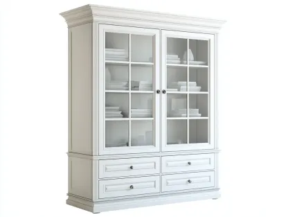 Bibliothèque - bois-verre-MDF - 145x48x210 cm - blanc - style classique-Bambooupmart