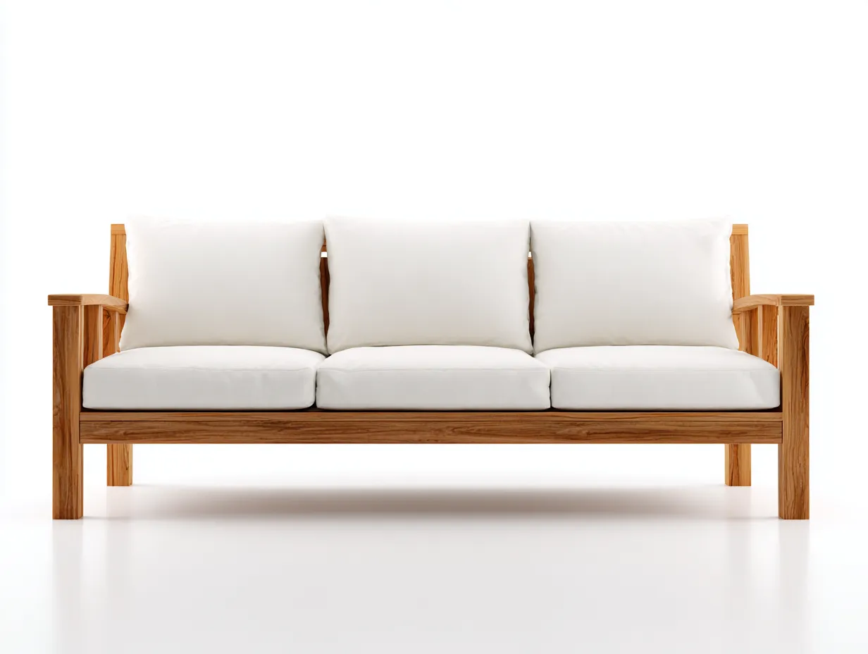 Canapé de jardin-bois-tissu-210 x 82 x 78 cm-brun-blanc-style contemporain-Bambooupmart