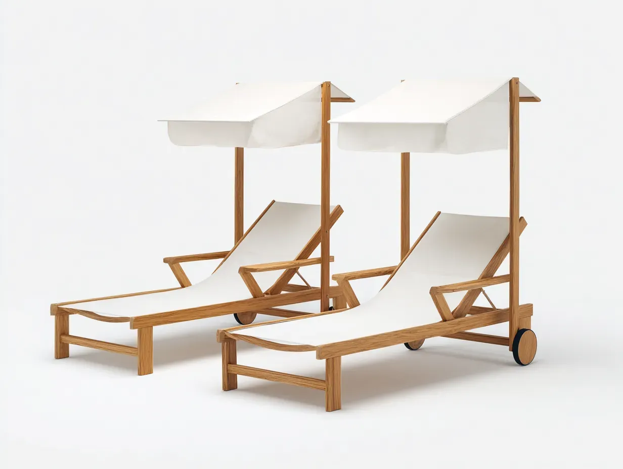 Bains de soleil - bois massif-tissu-201 x 147 x 206 cm - marron-blanc - style extérieur moderne-Bambooupmart