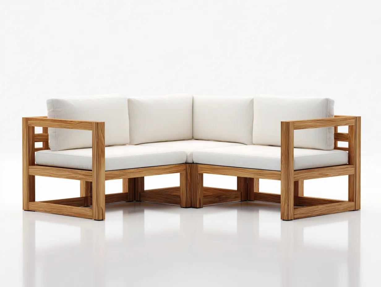 Canapé de jardin-bois-tissu-176 x 176 x 74 cm-brun-blanc-style contemporain-Bambooupmart