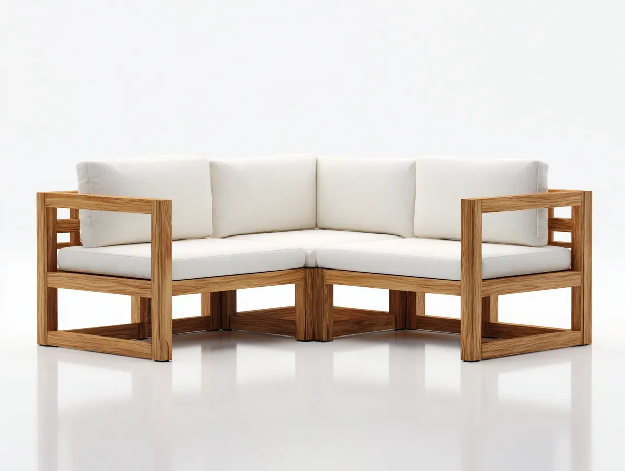 Canapé de jardin-bois-tissu-176 x 176 x 74 cm-brun-blanc-style contemporain-Bambooupmart