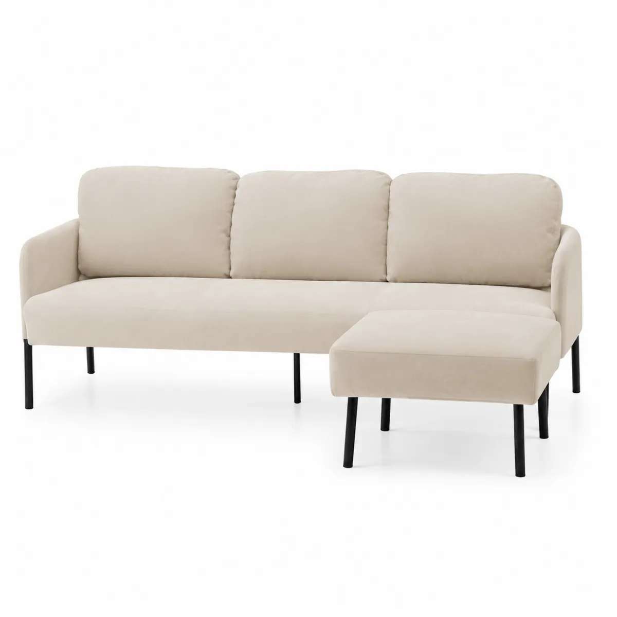 Narożna sofa kremowa z poliestru i metalowymi nogami 230x150x85 cm