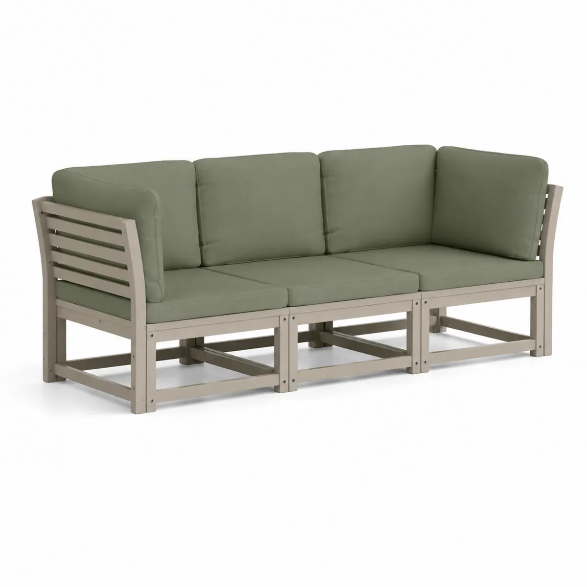 Drewniana sofa modułowa 3-osobowa z poduszkami