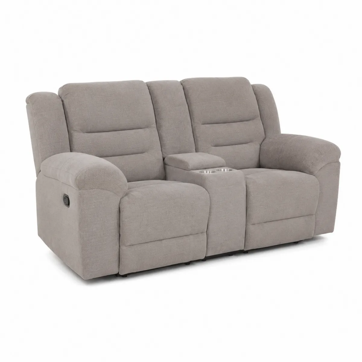 Dwuosobowa sofa rozkładana z miejscami na kubki materiałowa szara