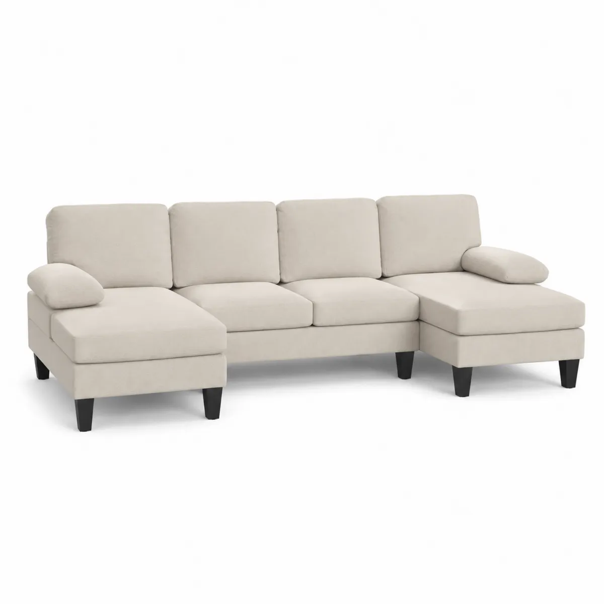 Sofa narożna lewa beżowa z tkaniny poliestrowej 300x90x85 cm