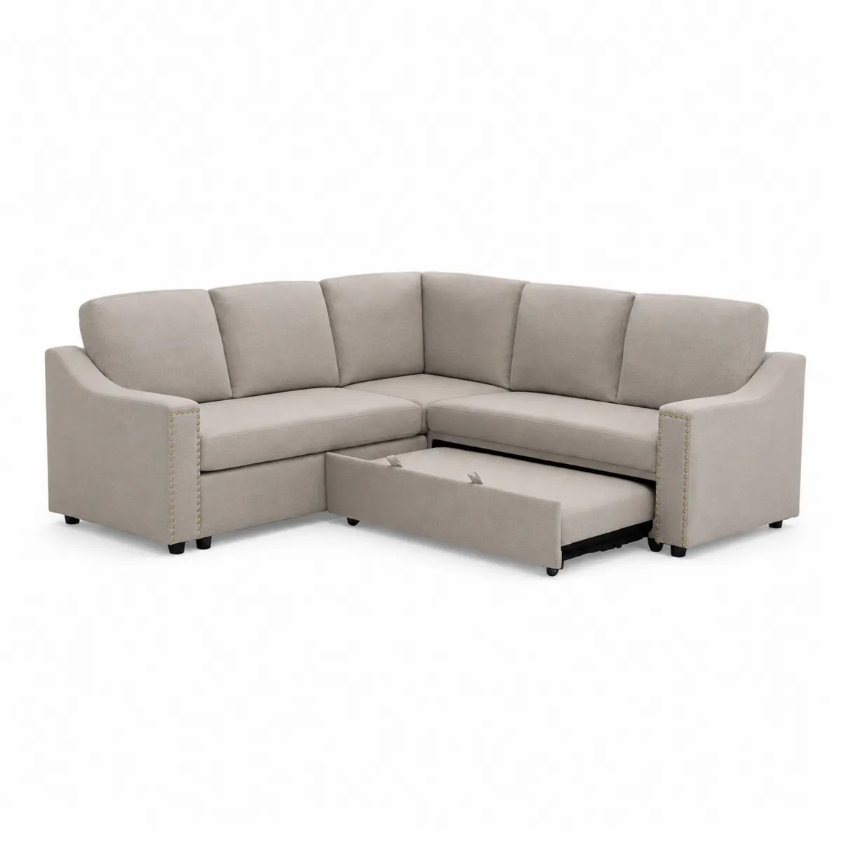 Narożna sofa z funkcją spania poliester Beżowa 250cm x 180cm