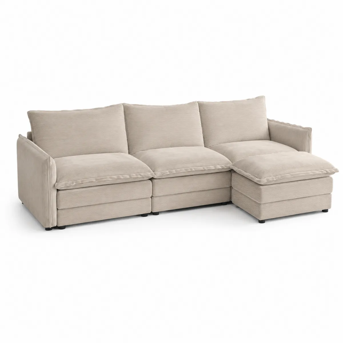 Sofa modułowa 4-osobowa z sztruksu z szezlongiem