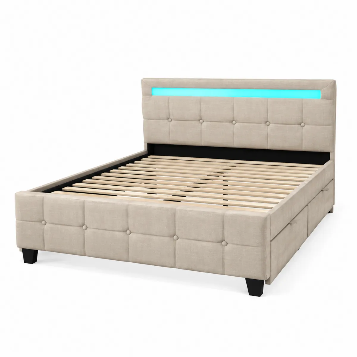 Łóżko tapicerowane z oświetleniem LED beżowe 200x160 cm