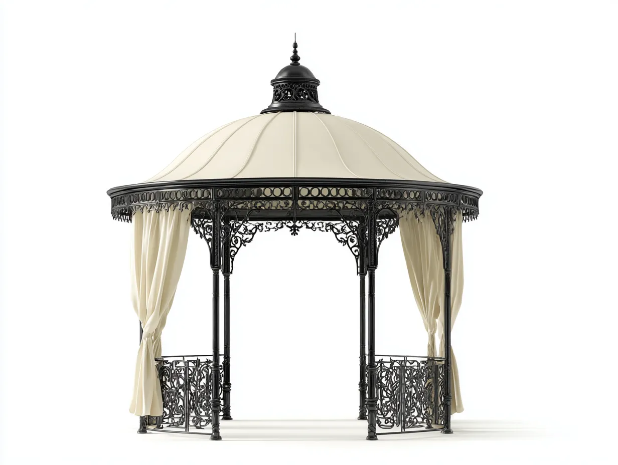 Pavillon-Metall-Polyester-330 x 330 x 300 cm-Beige-Schwarz-Klassisches Ornamentdesign-Jarigahaus