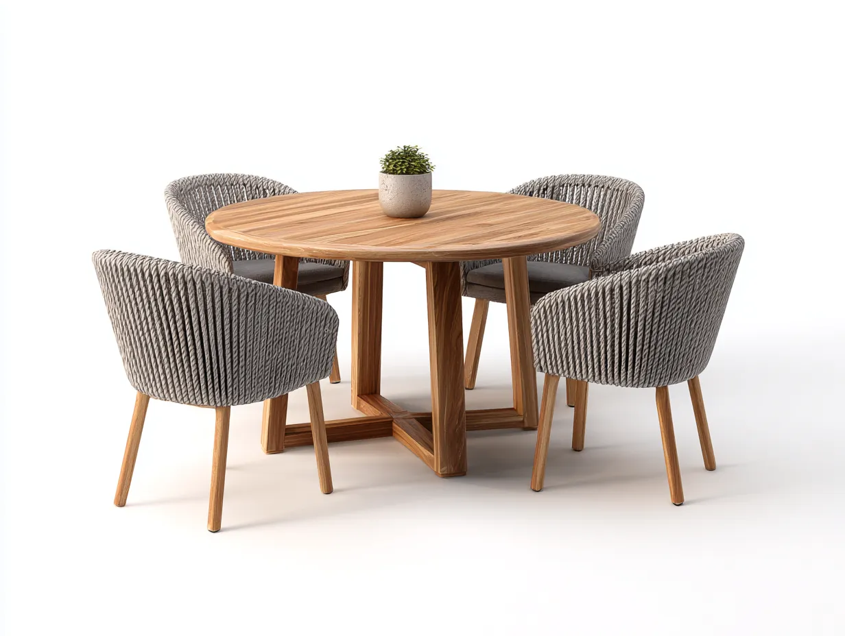 Garten Essgarnituren - Holz-Seil - 115x115x75 cm - Grau-Natur - Modernes Design-Jarigahaus