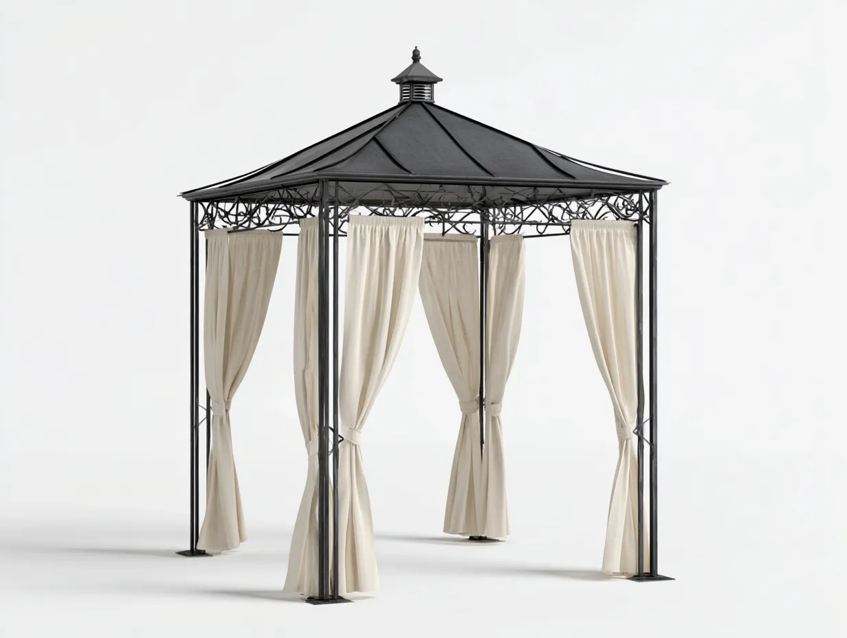 Pavillon-Metall-Polyester-300 x 300 x 270 cm-Beige-Schwarz-Vintage Gartendesign-Jarigahaus