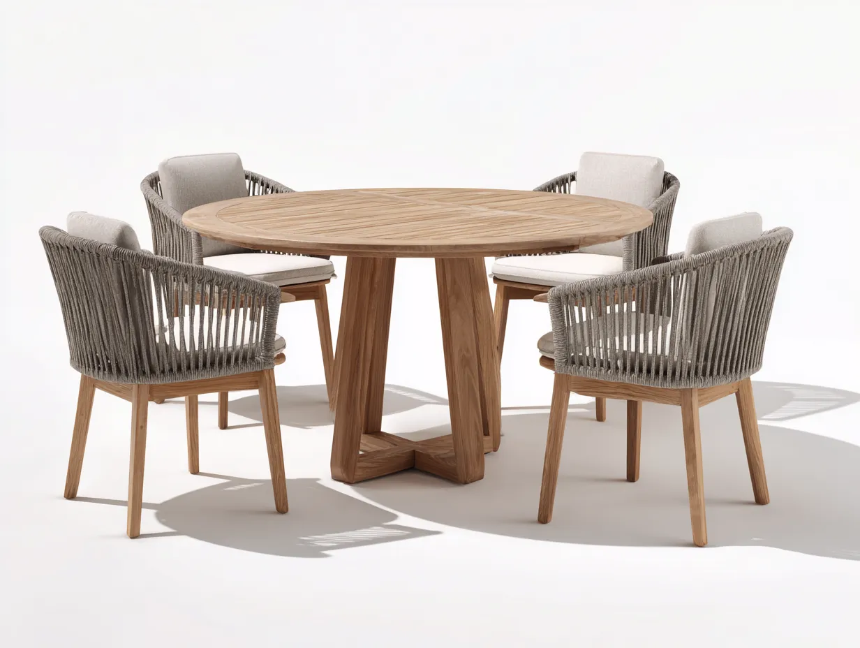 Garten Essgarnituren - Holz-Seil-Stoff - 125x125x75 cm - Beige-Natur - Modernes Design-Jarigahaus