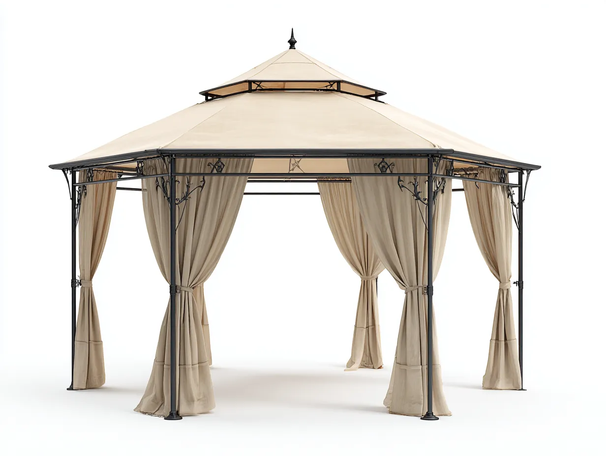 Pavillon-Metall-Polyester-360 x 360 x 285 cm-Beige-Schwarz-Moderne Gartengestaltung-Jarigahaus