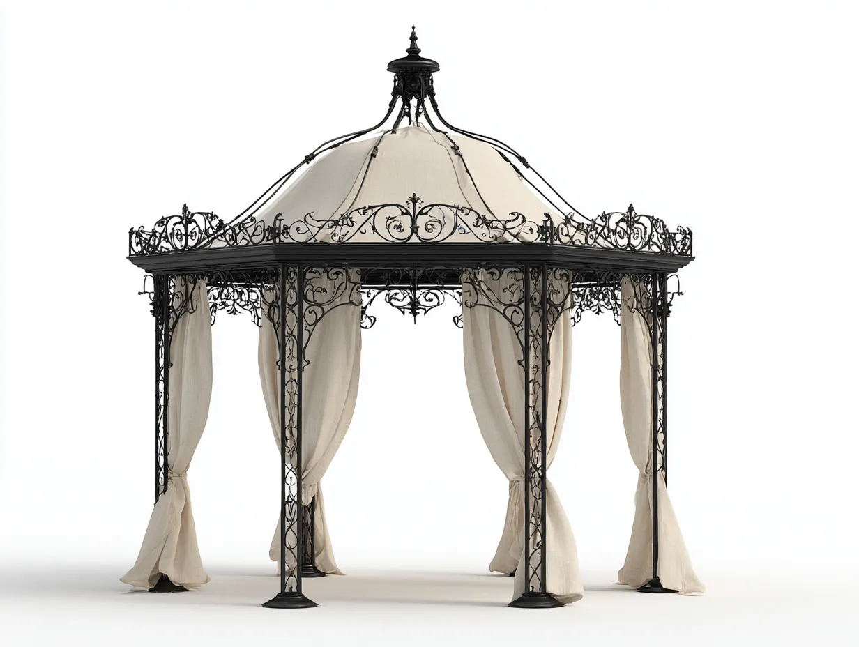 Pavillon-Metall-Polyester-340 x 340 x 295 cm-Beige-Schwarz-Viktorianisches Gartendesign-Jarigahaus