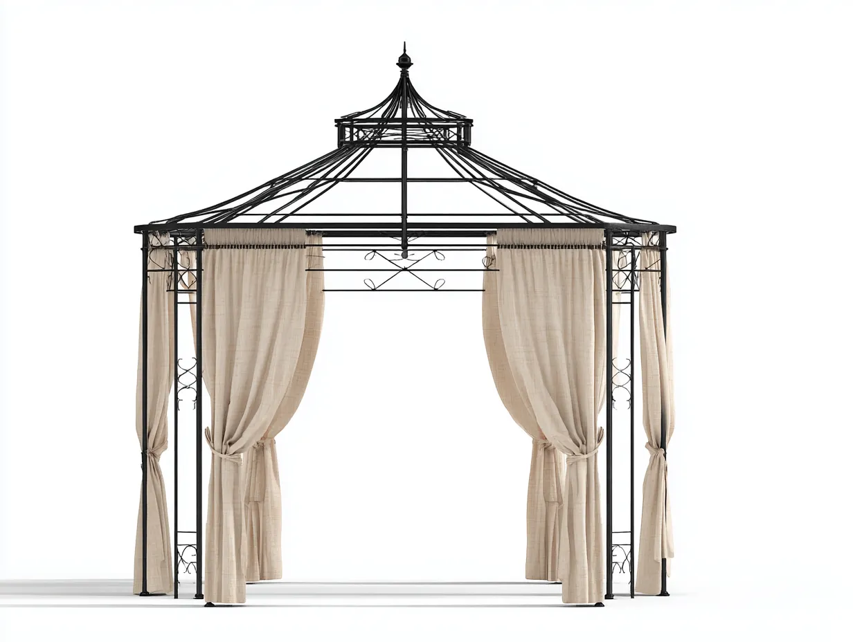 Pavillon-Metall-Polyester-320 x 320 x 290 cm-Beige-Schwarz-Ornamentales Gartendesign-Jarigahaus