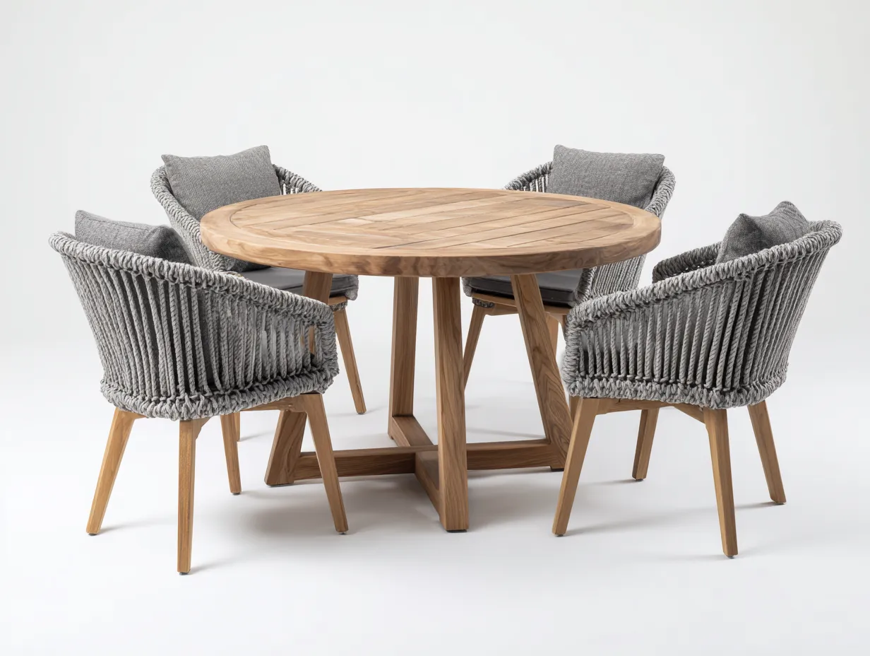 Garten Essgarnituren - Holz-Seil - 120x120x75 cm - Grau-Natur - Modernes Design-Jarigahaus