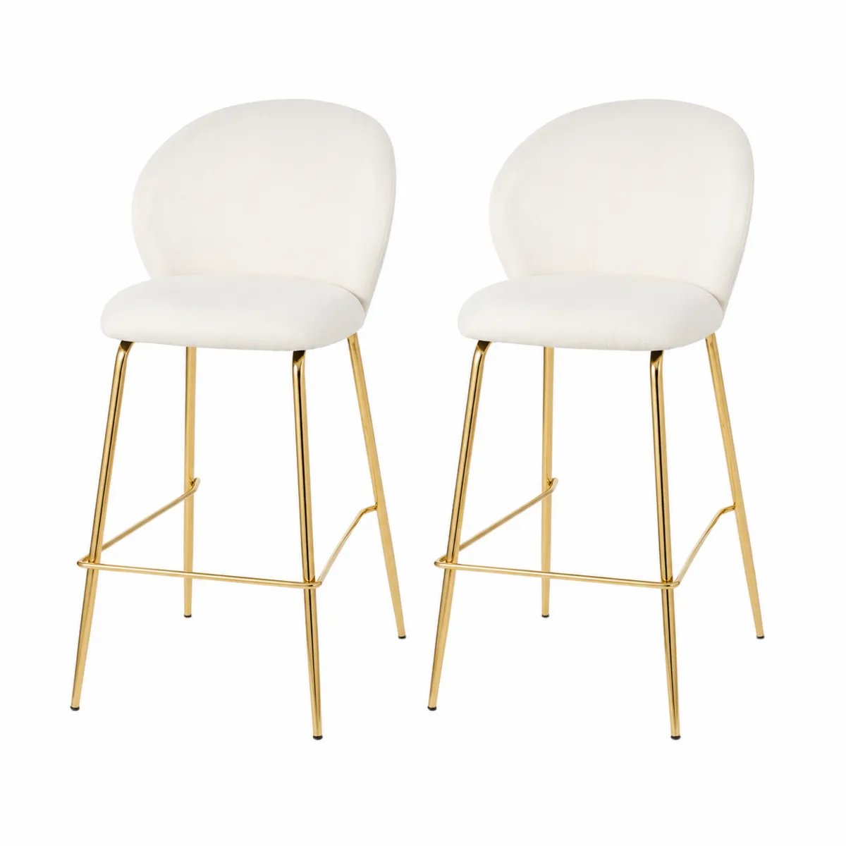 2er Set Barhocker Samt Metall Weiß Gold-Xelvortiqo