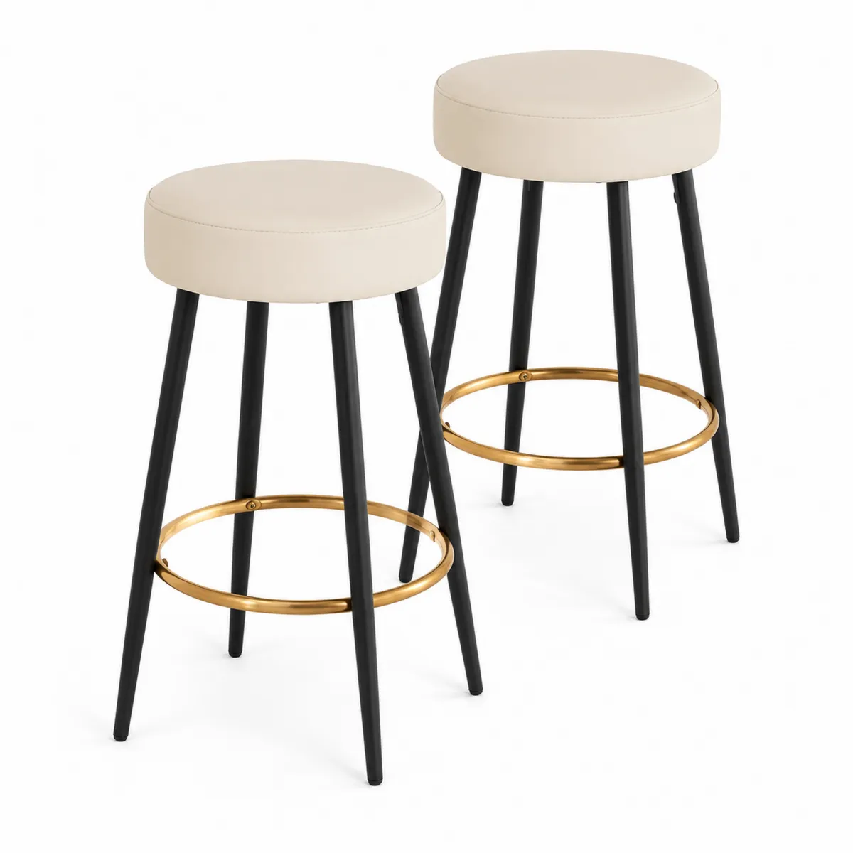 2er Set Barhocker mit beigem Kunstleder und Metallbeinen, Höhe 75 cm-Xelvortiqo
