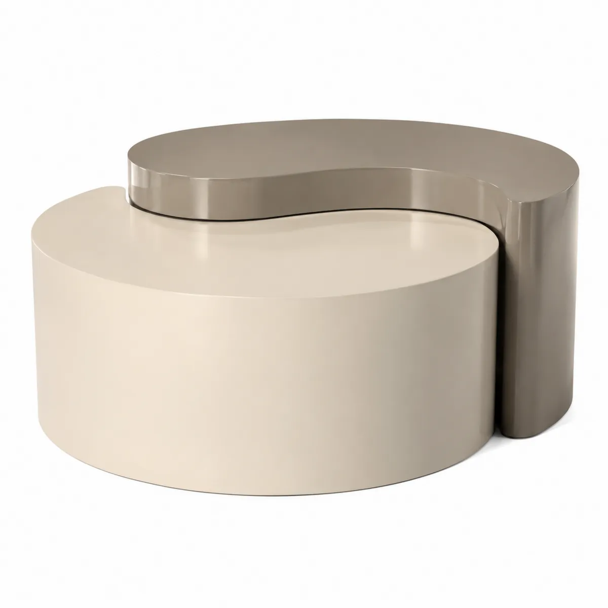 Nesting Couchtisch Set Lackiertes Holz Creme/Bronze 80cm-Xelvortiqo