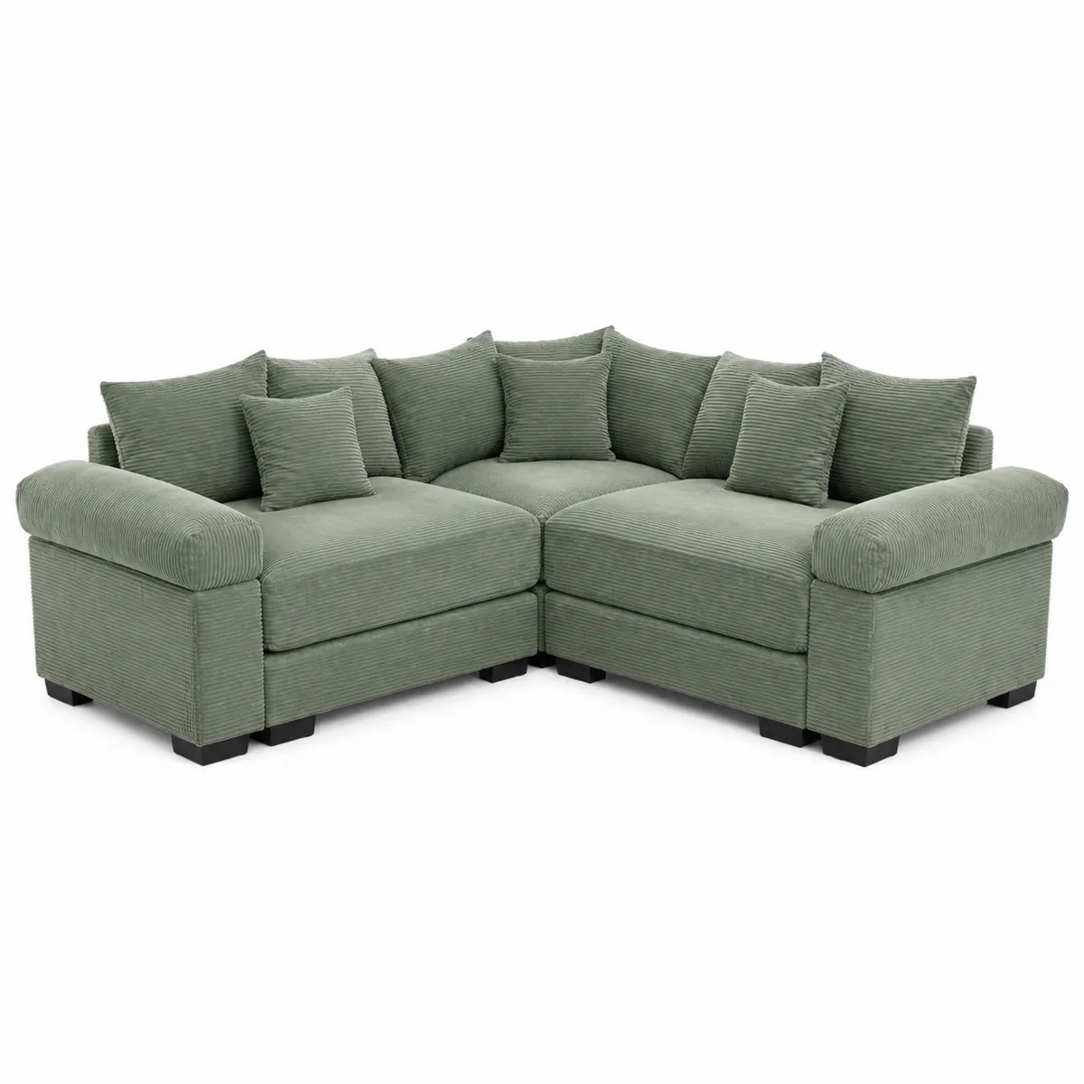 Ecksofa aus Cordstoff Grün mit Kissen-Xelvortiqo