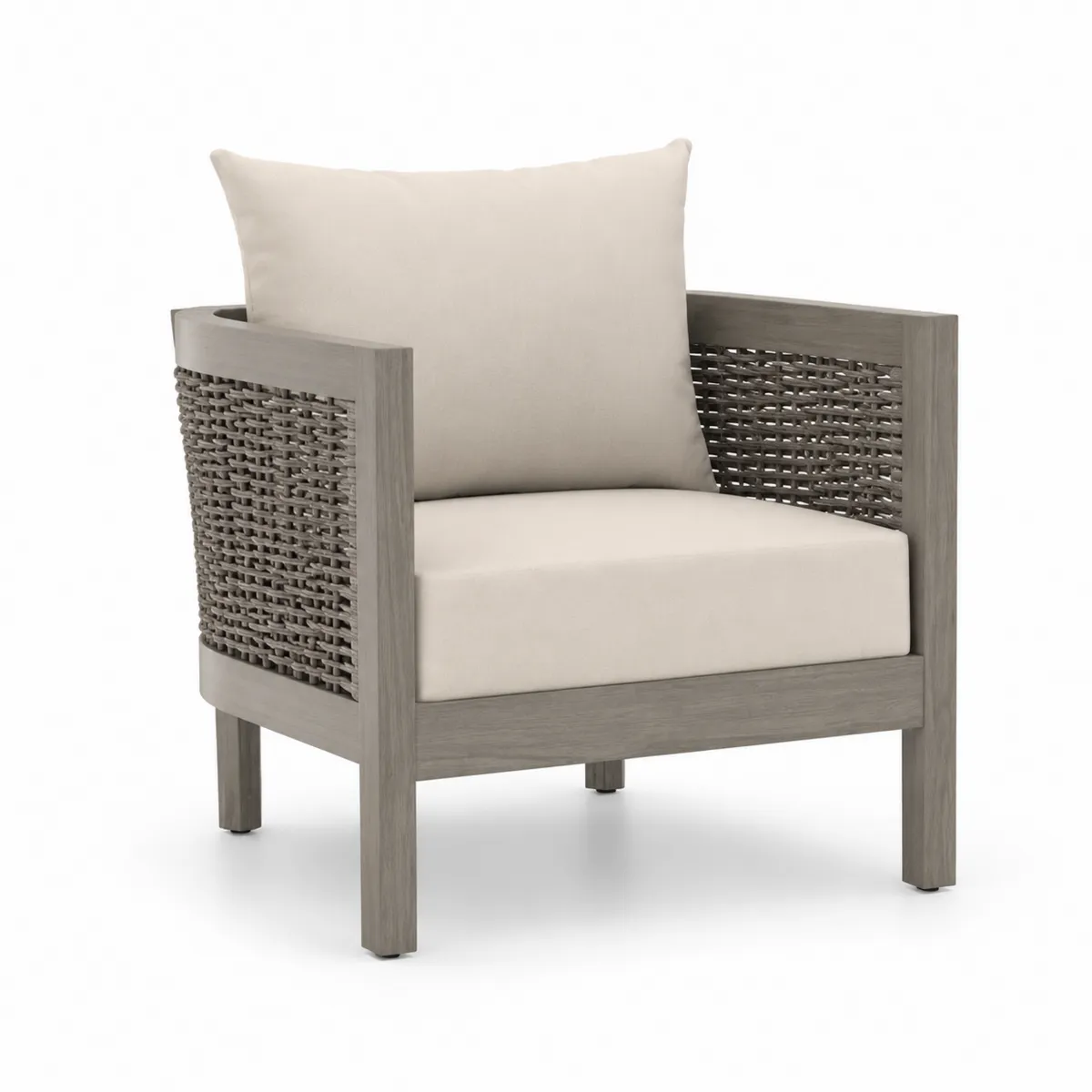 Outdoor-Sessel mit Holzrahmen und Rattan Beige-Xelvortiqo